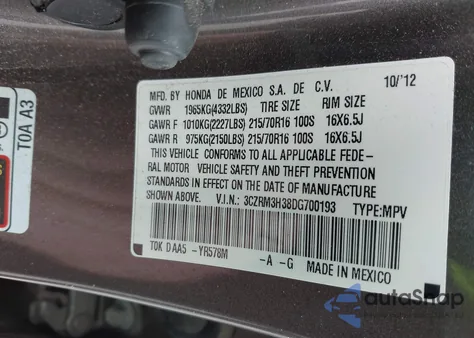 2013 Honda Cr-V Lx z USA, uszkodzony, nr VIN 3CZRM3H38DG700193